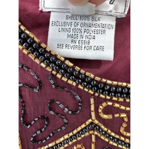 Stenay Fully Beaded Silk Blouse Size Large Brown Shoulder Pads Evening Top - Picture 4 of 6